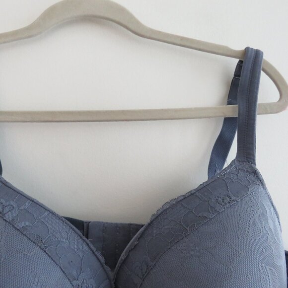 CACIQUE Smooth Boost Plunge Bra with Lace in Grisaille Blue - Plus Size 46B - Picture 3 of 13